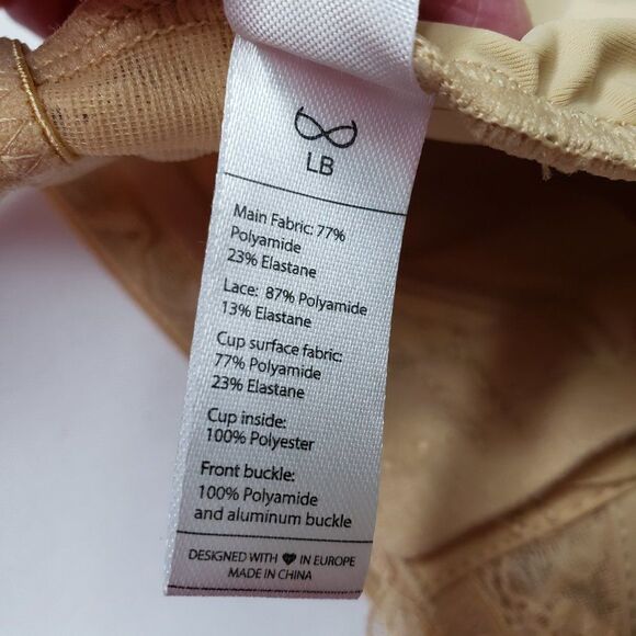 Womens LB Tan Lace Front Closure Padded Bra NWT 34DD - Picture 5 of 8